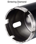 60mm diamond core drill bit for wet masonry drilling; black cylinder with silver segmented diamond edges