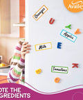 Color Border Magnetic Dry Erase Labels 48 Piece Bulk Pack Reusable Magnetic Strips For Classroom Home Office Garage Refrigerator Locker Shelf Organization on fridge with handwritten notes