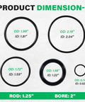 Beefed Up Heavy Duty Hydraulic Lift Cylinder Seals Kit 1 Pack 6803329 7137769 dimensions with rod 1.25 inch, bore 2 inch