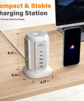 Flat Plug Power Strip Tower with Nine Outlets and Five USB Ports including Two USB C Ports on a desk setup