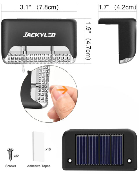 16 Pack Solar Step Lights Waterproof LED Fence Lights For Decks And Stairs Railing Outdoor Lighting dimensions and components