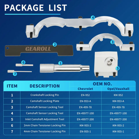 Pro Grade Turbo Engine Timing Tool Kit With Camshaft Locking Tools For Precise Alignment And Easy Timing Chain Replacement On 1.0L 1.2L 1.4L Chevy Cruze Vauxhall Opel And More package contents overview