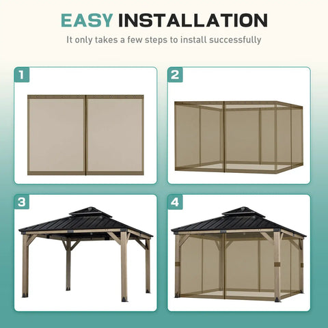Installation process for 10x10 Ft Gazebo Mosquito Netting Replacement Four Panel Sidewalls With Two Way Zippers For Patio