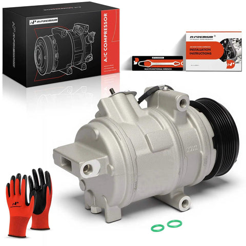 Heavy Duty Auto Ac Compressor With Clutch Assembly Prefilled Oil And New Seals For Ford Edge Lincoln Mxk Mazda Cx9 showing side view with installation kit.