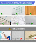 Recommended surfaces for Heavy Duty Adhesive Wall Hooks That Hold Like A Champ, including tile, glass, and wood.
