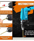 Instructions for using the Three Sixteenth to One Half Inch Drill Bit Set for Glass, Metal, Tile, Concrete and Masonry with a drill.