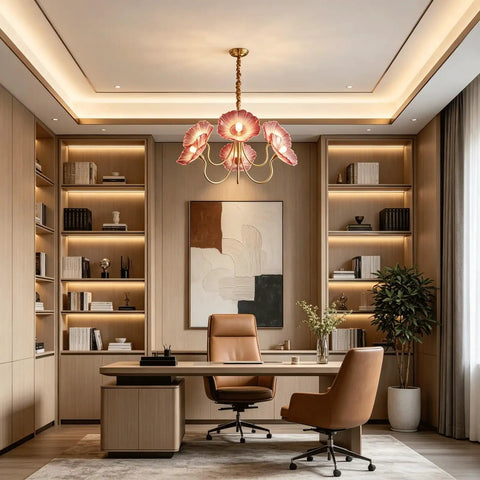HLRCB Indoor Pendant Light, 21.7", Glass Floral Shade Adjustable Drop in elegant home office with stylish decor.