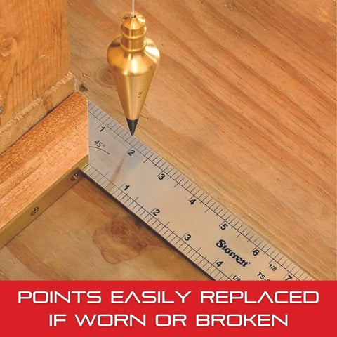 Pro Grade Brass Plumb Bob With Corrosion Resistant Build, 10 Ft Nylon Cord, Replaceable Hardened Steel Weights, 8 Oz Weight, PBB-8