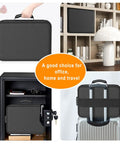 Collage showing 5200F Fireproof And Water Resistant Document Organizer With Lock Eight Layer Heat Insulated Safe Box in use.