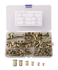 Top Tier 150 Pc Rivet Nut Assortment Kit featuring Zinc Plated Carbon Steel Threaded Insert Nuts For Heavy Duty Automotive Sheet Metal Repair And Fabrication Projects With M3-10 Sizes Perfect For Pros And DIYers Alike To Get The Job Done Right. 150-piece rivet nut kit in plastic case, M3-M10 zinc plated carbon steel inserts