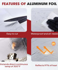 Four feature images of 78 Mil Thick Heat Shield Aluminum Foil Mat With Ceramic Fiber Barrier For Extreme Heat Up To 2300F Self Adhesive Insulation Sheet