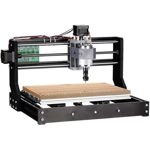 CNC MDF grid spoilboard for 3018 router compatible with 3018 Pro Series Mach3 with 24 holes, mounted on CNC machine