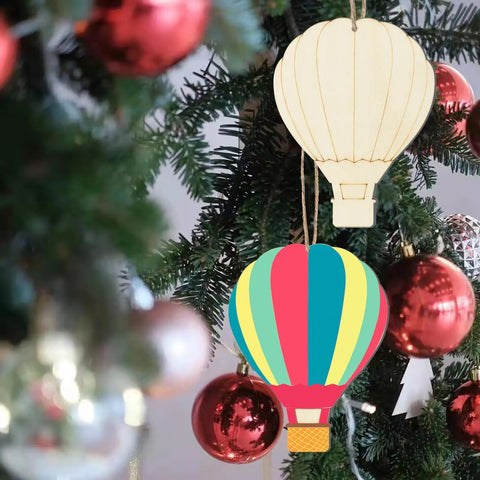 Unfinished Wooden Hot Air Balloon Cutouts With Twine, 20 Pieces, DIY Blank Ornaments hanging on Christmas tree