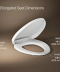 PureWarmth Heated Elongated Toilet Seat With Night Light, Quiet Close, dimensions displayed with height, width, and length measurements.
