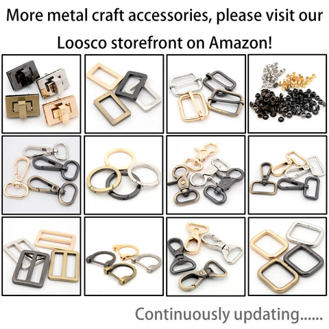 Assorted metal craft accessories including Tough Go To Quick Release Metal Buckle For Webbing Belts And Bags, in various styles.