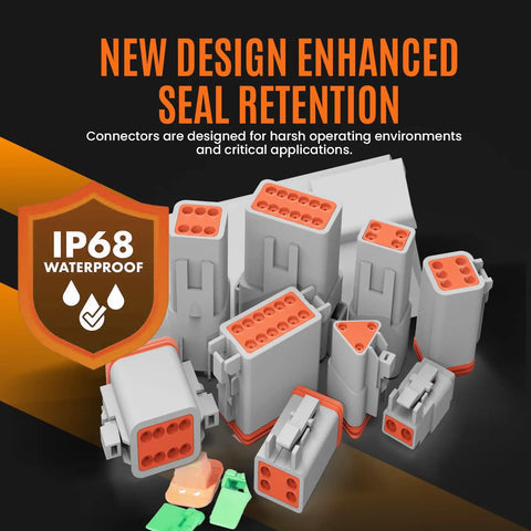 DT Style Automotive Connector Kit 706 Piece Set With Waterproof Dustproof Plugs IP68 rating, showcasing orange and gray connectors.