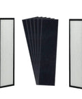 HEPA Air Filter Replacement Set With 6 Carbon Pre Filters For GermGuardian Purifiers, two HEPA filters and six black pre-filters displayed