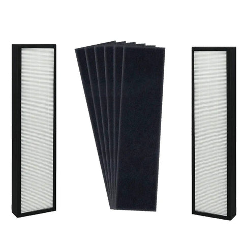 HEPA Air Filter Replacement Set With 6 Carbon Pre Filters For GermGuardian Purifiers, two HEPA filters and six black pre-filters displayed