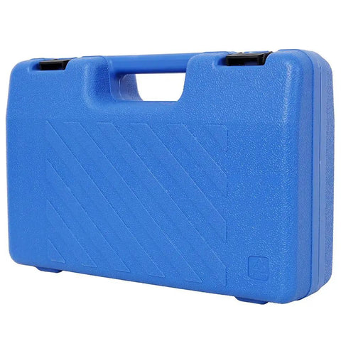 Blue hard plastic case for Pro Electric Sheet Metal Nibbler Cutter with handle, designed for tool storage and transportation.