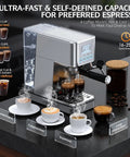 Level Up Your Home Barista Game With This Compact Stainless Steel Espresso Machine Packing A Mighty 20 Bar Pump And Smart Steam Frother For Silky Lattes And Smooth Daily Sips Anytime, showcasing espresso cups and machine features.
