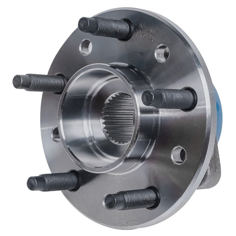 Front view of Front Wheel Bearing And Hub Assembly 4 Piece Set With ABS Sensor And CV Spindle Nuts, 5 Lug, for GM models