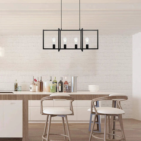 4 Light Modern Farmhouse Kitchen Island Chandelier Matte Black Industrial Pendant Lighting For Dining Room Bar And Living Area