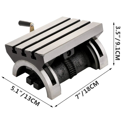 Tilting Milling Table 7x5 Inch With 0 To 45 Degree Adjustable Swivel Angle Plate 3 T Slots Heavy Duty Crank Handle Cast Iron Milling Jig