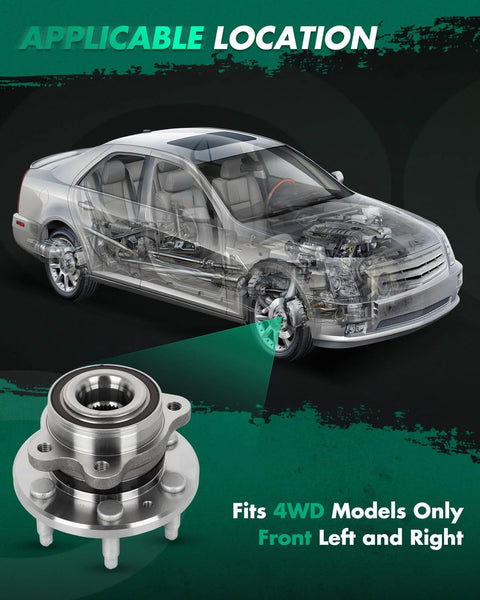 Front Wheel Hub Bearing Assembly With ABS For Chevrolet Colorado 2015 2022 And GMC Canyon 2015 2022 4WD 6 Lug Direct Fit High Quality Premium Steel Construction Replaces OE 515167 shown with car model highlighting installation location