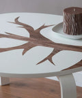 Table with tree design using Rustic Wood Self-Adhesive Film Peel-And-Stick Wrap for walls, cabinets, and furniture.