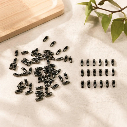 80 Pack Bronze Ball Chain Connectors in 3mm and 3.2mm Sizes with Bronze, Black, and Silver Clips, Durable Metal Fan Pull Chain Connectors for Jewelry, DIY, Crafts on fabric