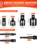 Impact Socket Adapter Set 1/4 To 3/8 Inch And 3/8 To 1/2 Inch Reducers Four Piece Built Tough CrMo And CRV Steel Drill Drive Adapters