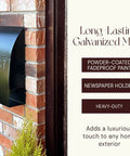 Outdoor Wall Mounted Mailbox With Newspaper Holder Black Weatherproof Steel For Front Door Or Porch Decor installed on brick wall