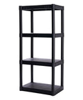 Workhorse 4 Shelf Plastic Storage Shelves Unit 48 Inch By 23 Inch By 14 Inch Holds Up To 200 Lbs Great For Pantry Garage Closet And Office Easy To Assemble Durable Plastic Shelving, black four-shelf plastic storage unit