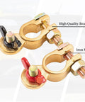 Beefed Up Brass Marine Grade Battery Terminal Kit with adjustable clamps and anti corrosion pad, top post compatible view