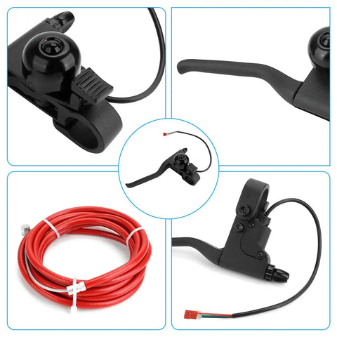 Replacement Brake Handle Lever With Cable Kit For iScooter i8 And i9 Electric Scooters showing black lever and red cable