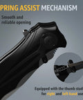 Beefy Everyday Carry Folding Knife For Men With Sharp Blade And Glass Breaker Pocket Clip Camping Gear showing spring assist mechanism