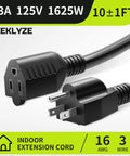 Powerful 10 Foot Indoor Extension Cord 2 Pack 13A 125V 1625W 16 Gauge 3 Conductor Black NEMA 5 15P To 5 15R ETL Listed