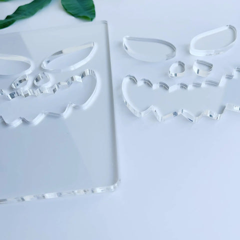 Kickass Acrylic Router Template For Jack O Lantern Faces With 8 Durable Halloween Pumpkin Patterns 5.5X8 Inch clear polymer templates on white background.