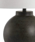 Close-up of 26 Inch Dark Gray Contemporary Resin Sphere LED Table Lamp With White Linen Drum Shade Dope Modern Desk Lamp For Living Room And Bedroom