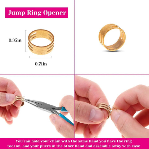 All In One Jewelry Repair Kit With 1520 Silver Jump Rings And 3 Pcs Pliers showing tool use for opening rings