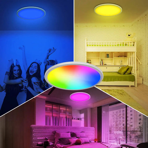 RGB LED Ceiling Light 12 Inch, 24W 5000K Dimmable Flush Mount in kids room with multi color modes and cozy home vibe
