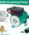 Dead Quiet Hot Water Recirculating Pump With Adjustable Speed Settings For Reliable Instant Hot Water Delivery Super Silent Water Heater Circulator Unit, 93W, model RS15-6, featuring brass adapters.