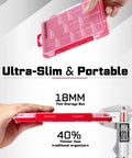4 Piece Red Portable Transparent Plastic Small Parts Organizer Case Set With Removable Dividers Next to Caliper