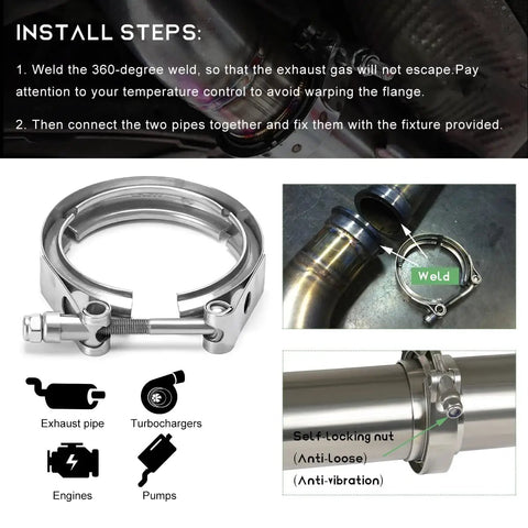 3 Inch V Band Exhaust Clamp Set For Turbo Downpipes Stainless Steel 304 Quick Release V Band Flange For Pickup Trucks installation view