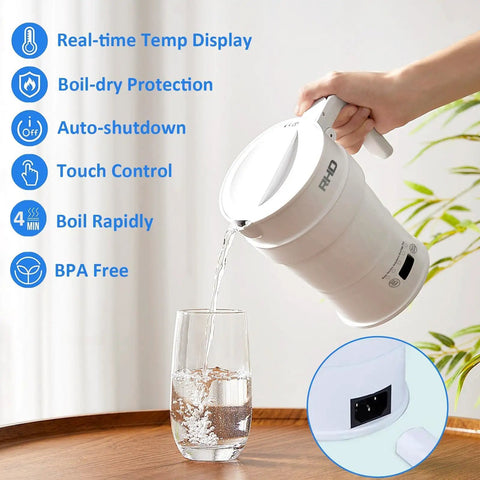 Foldable Electric Kettle 700ml Portable Collapsible Water Boiler With Keep Warm And Delay Start BPA Free 600W 304 Stainless Steel White In Use