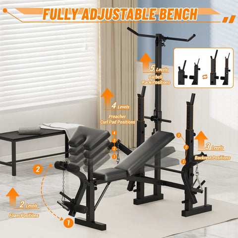 Versatile 7 In 1 Weight Bench For Home Gym With 1000Lb Capacity showing adjustable parts and positions in home setting