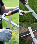 Dual Grit Diamond Sharpening Stone File With Angle Guide 220 And 600 Grit Tool Sharpener in use on blades and machete.