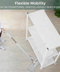 Three Tier Foldable Storage Shelves With Wheels No Assembly Rolling Cart For Kitchen Garage Basement And Pantry White Freestanding Metal Wire Rack To Tame Clutter And Move It Easily, white foldable cart on wheels