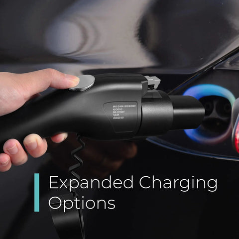 J1772 to Tesla Adapter 80 Amp 240V for All EVs Including Tesla Models S X 3 Y Cybertruck and NACS Alliance, Level 1 and Level 2 Charging, Black, Opens Up Public J1772 Access and Home Charging On The Go in use