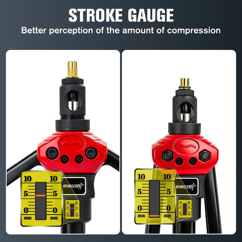Close-up of stroke gauge on 16 Inch Rivet Nut Tool Kit With 12 SAE And Metric Mandrels, 190 Rivet Nuts, Tool Free Quick Change Gun